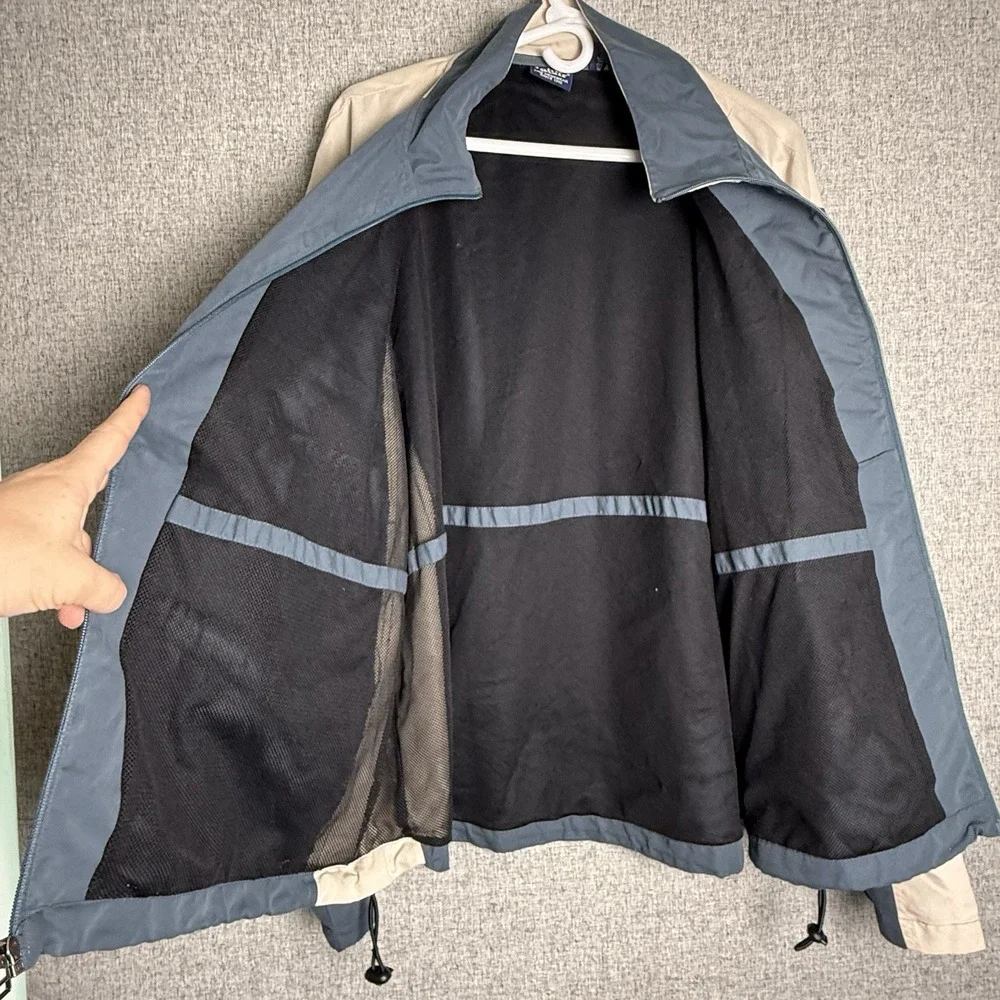 John Blair Men's Full Zip Bomber Jacket Windbreaker Blue Gray And Tan 2XL/XXL‎